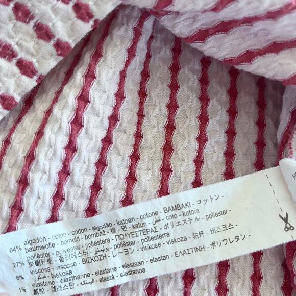 Zara  Girls Short Sleeve Textured Stripe Ruffled Trim Neck Dress 12-18  Months - Picture 4 of 4